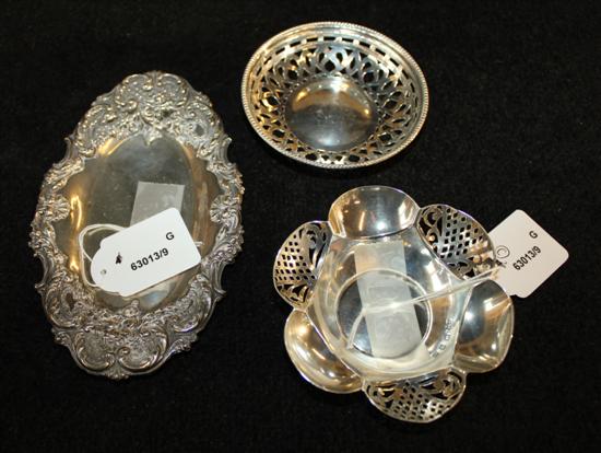 Victorian embossed silver bon bon dish & 2 other pierced silver dishes